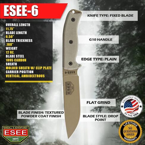 ESEE Knives 6P Fixed Blade Knife w/Molded Polymer Sheath (Black Blade/Black Sheath) in Saudi Arabia
