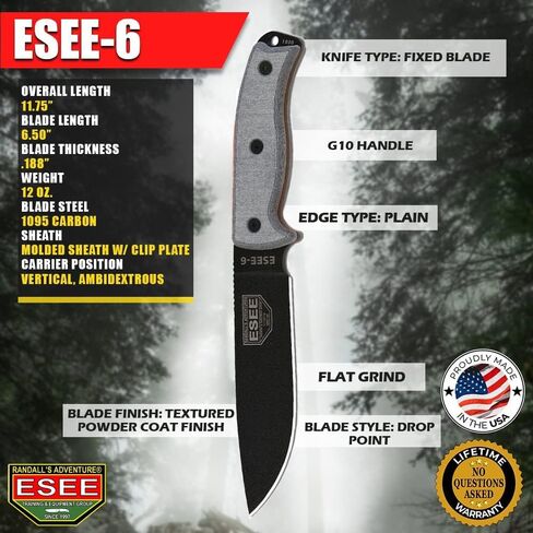 ESEE Knives 6P Fixed Blade Knife w/Molded Polymer Sheath (Black Blade/Black Sheath) in Saudi Arabia