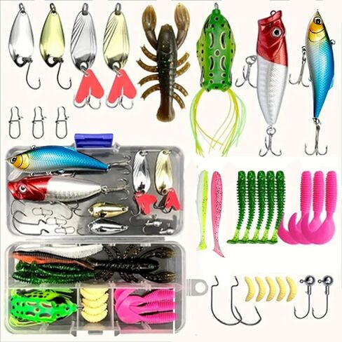 Fishing Lure Set 30pcs, Complete Lure Kit with Crankbaits, Soft Baits, Spinner Baits, Frog Lures and Hooks for Freshwater Saltwater in Saudi Arabia