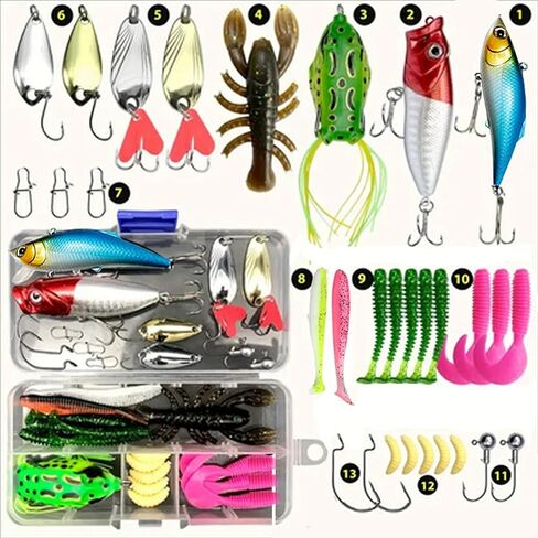 Fishing Lure Set 30pcs, Complete Lure Kit with Crankbaits, Soft Baits, Spinner Baits, Frog Lures and Hooks for Freshwater Saltwater in Saudi Arabia