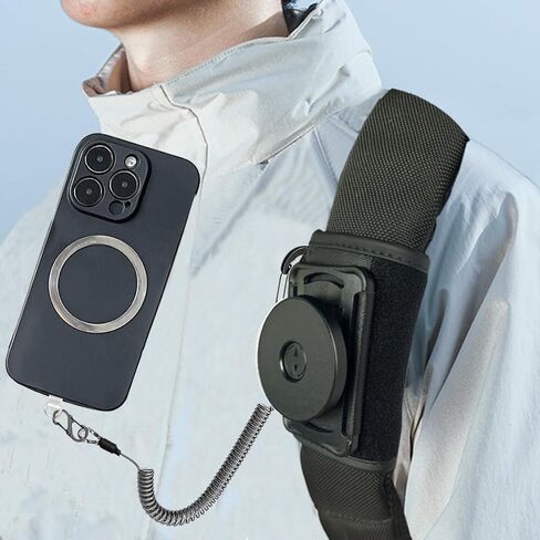 حامل هاتف خلوي مغناطيسي لحزام حقيبة الظهر - حامل مشبك لحزام كتف الهاتف مع حبل محمي للهاتف مناسب للتنزه سيرًا على الأقدام/تسلق الجبال/التسلق/صيد الأسماك، متوافق مع معظم الهواتف الذكية in Kuwait