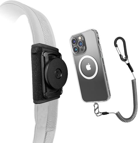 حامل هاتف خلوي مغناطيسي لحزام حقيبة الظهر - حامل مشبك لحزام كتف الهاتف مع حبل محمي للهاتف مناسب للتنزه سيرًا على الأقدام/تسلق الجبال/التسلق/صيد الأسماك، متوافق مع معظم الهواتف الذكية in Kuwait