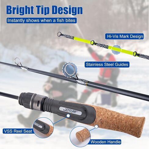 Goture Ice Fishing Rod and Reel Combo with Carry Bag, 24''Medium Spinning Ice Fishing Pole, 58Pcs Jigs & Lures with Storage Box, Line,Fish Gripper, Pliers and Tools for Trout Bass Walleye in Saudi Arabia