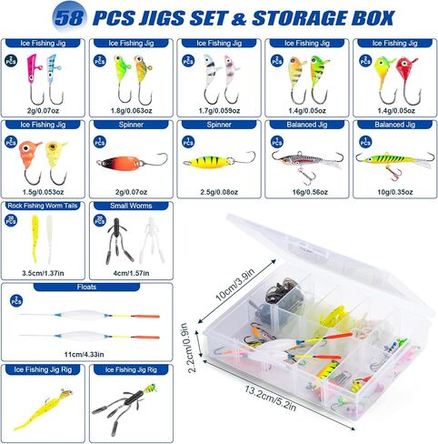 Goture Ice Fishing Rod and Reel Combo with Carry Bag, 24''Medium Spinning Ice Fishing Pole, 58Pcs Jigs & Lures with Storage Box, Line,Fish Gripper, Pliers and Tools for Trout Bass Walleye in Saudi Arabia
