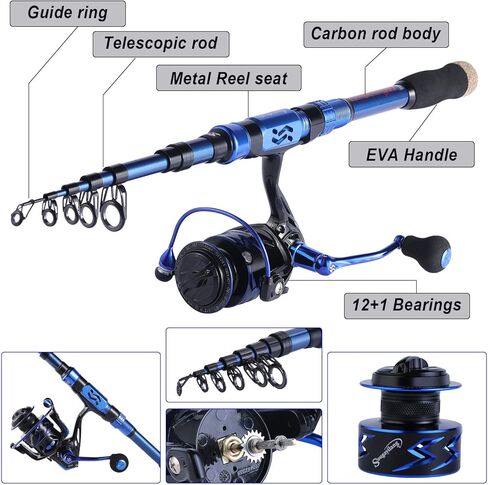 Sougayilang Fishing Rod and Reel Set Carbon Fiber Telescopic Fishing Rod 12+1BB Spinning Reel with Carry Case for Saltwater Freshwater in Saudi Arabia