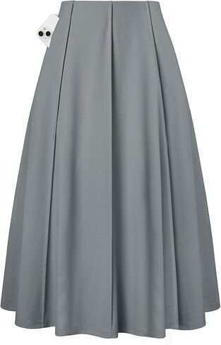 Kate Kasin Women's Women's Midi Skirt 2025 Fall High Pherced Cknee Lene Flowy A Line Swing Casual Flared Vertts مع جيوب in Saudi Arabia
