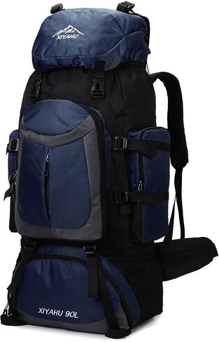 Lawaia 90L Hiking Backpacks Camping Waterproof Backpacking Travel Bag Trekking Back Pack Large Capacity Internal Frame Outdoor Daypacks Rucking Backpack Climbing Ruck Sack for Men Women-Dark Blue in Kuwait