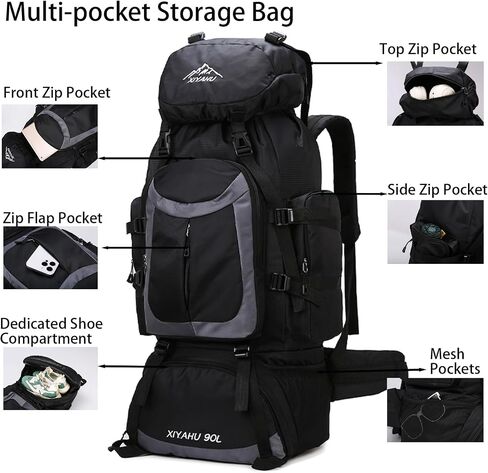 Lawaia 90L Hiking Backpacks Camping Waterproof Backpacking Travel Bag Trekking Back Pack Large Capacity Internal Frame Outdoor Daypacks Rucking Backpack Climbing Ruck Sack for Men Women-Dark Blue in Kuwait