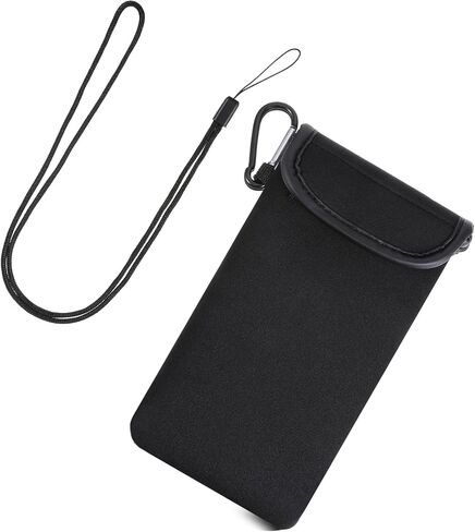Neoprene Phone Pouch with Lanyard and Carabiner Universal Mobile Phone Sleeve for Travelling Hiking 7 Inches Long (Black) in Saudi Arabia