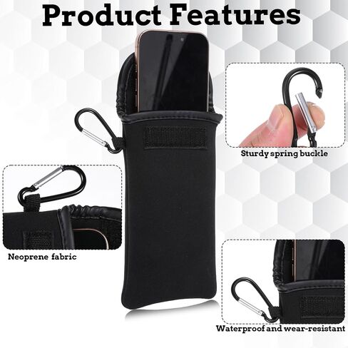 Neoprene Phone Pouch with Lanyard and Carabiner Universal Mobile Phone Sleeve for Travelling Hiking 7 Inches Long (Black) in Saudi Arabia