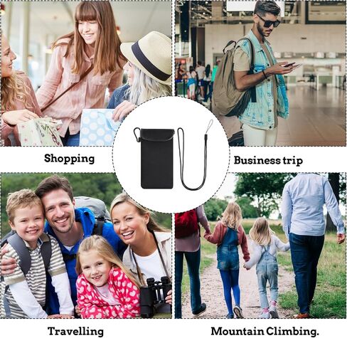 Neoprene Phone Pouch with Lanyard and Carabiner Universal Mobile Phone Sleeve for Travelling Hiking 7 Inches Long (Black) in Saudi Arabia