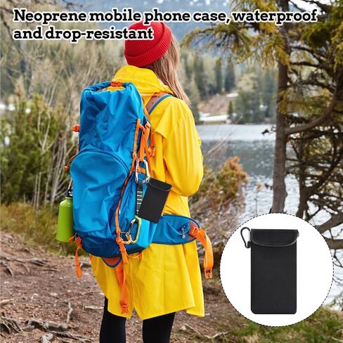Neoprene Phone Pouch with Lanyard and Carabiner Universal Mobile Phone Sleeve for Travelling Hiking 7 Inches Long (Black) in Saudi Arabia