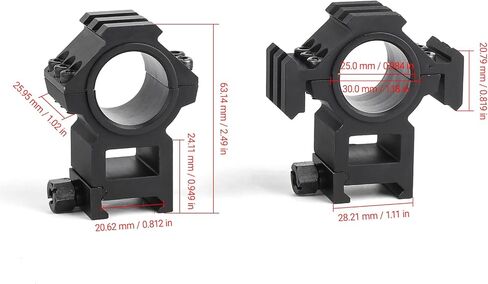 حامل حلقات نطاق عالي المستوى، حامل نطاق أسود لنطاقات أنبوب الجسم 30 مم و25 مم، مناسب لسكة Picatinny/Weaver مقاس 20 مم (عبوة من قطعتين) in Kuwait