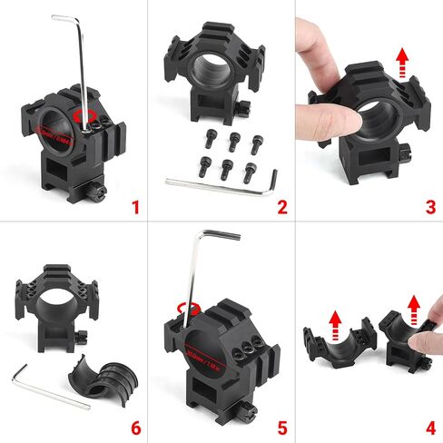 حامل حلقات نطاق عالي المستوى، حامل نطاق أسود لنطاقات أنبوب الجسم 30 مم و25 مم، مناسب لسكة Picatinny/Weaver مقاس 20 مم (عبوة من قطعتين) in Kuwait