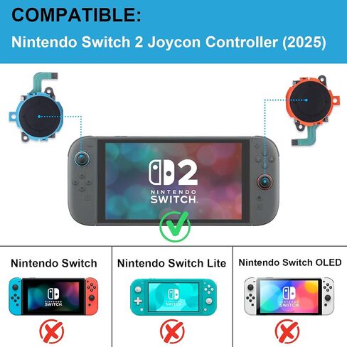 عصي التحكم البديلة المتوافقة مع وحدة تحكم Nintendo Switch 2 Joycon (2025)، طقم إصلاح Drift Fix، مفك براغي، ملحقات أدوات فك، عصا الإبهام التناظرية (يمين + يسار) in Saudi Arabia