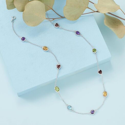 Ross-Simons 7.85 ct. t.w. Multi-Gemstone Station Necklace in Sterling Silver in Saudi Arabia