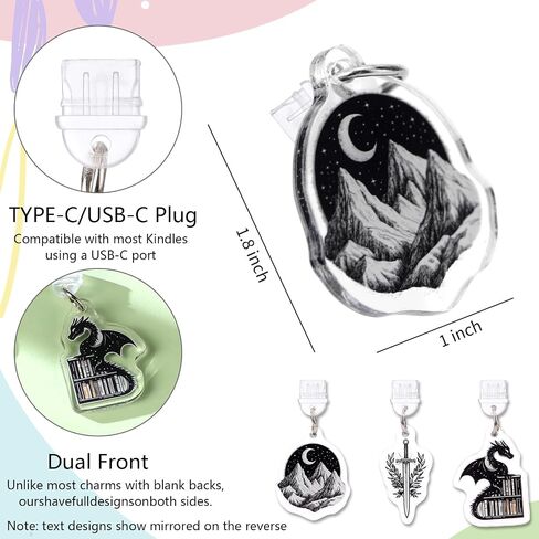 Dust Plug Charms for Kindle - 3 Pack Fantasy Gothic Aesthetics Charging Port Cover for E-Readers Book Lovers in Saudi Arabia