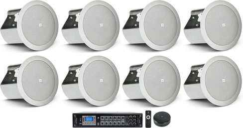 Rockville (1 RCS350-6 350 وات 6 منطقة 70 فولت مضخم صوت تجاري/مطعم/حزمة بلوتوث مع (8) مكبرات صوت في السقف بتحكم JBL 14C/T 4 بوصة 25 وات 70 فولت + (1) جهاز استقبال WiFi صغير (6 قطع) in Kuwait