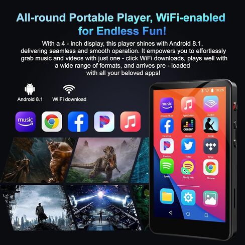 مشغل MP3 سعة 144 جيجابايت مع بلوتوث وواي فاي، مشغل موسيقى MP3 وMP4 بشاشة لمس كاملة 4 بوصة عالية الدقة مع سبوتيفي، ليبي، موسيقى أمازون، يوتيوب، تيكتوك، كتاب إلكتروني، مشغل MP4 للأطفال حتى 512 جيجا in Kuwait