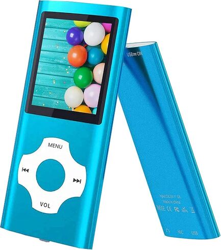 MP3 Player, Hotechs MP3 Music Player with 32GB Memory SD Card Slim Classic Digital LCD 1.82'' Screen Mini USB Port with FM Radio, Voice Record (Blue) in Saudi Arabia