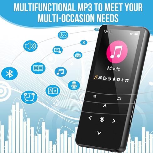 مشغل MP3 سعة 32 جيجابايت مزود بتقنية Bluetooth 5.0، ومشغل موسيقى مع مكبر صوت عالي الدقة مدمج للأطفال، ومسجل صوت راديو MP3 FM، وكتاب إلكتروني بصوت HiFi للرياضة (تشمل سماعات الأذن) in Kuwait