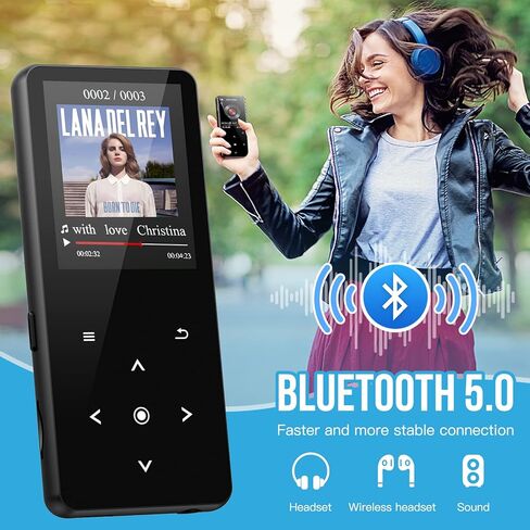 مشغل MP3 سعة 32 جيجابايت مزود بتقنية Bluetooth 5.0، ومشغل موسيقى مع مكبر صوت عالي الدقة مدمج للأطفال، ومسجل صوت راديو MP3 FM، وكتاب إلكتروني بصوت HiFi للرياضة (تشمل سماعات الأذن) in Kuwait