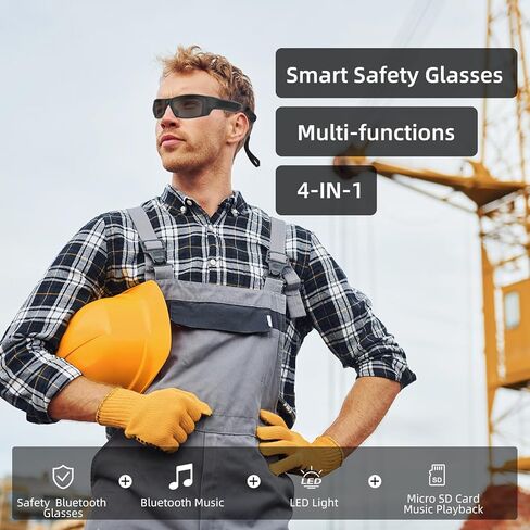 نظارات بلوتوث ذكية للرجال والنساء ذات حجم عالٍ للغاية، نظارات أمان مع مكبر صوت بلوتوث ومصابيح LED قابلة لإعادة الشحن، إطار TR90 وقت التشغيل 20 ساعة ANSI Z87.1 in Saudi Arabia