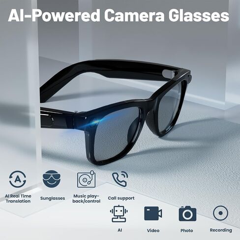 AI Smart Glasses with 8MP HD Camera, 1080P Video Recording, Real-Time Translation, Voice Assistant, Open-Ear Hi-Fi Audio for Travel & Meetings in Saudi Arabia