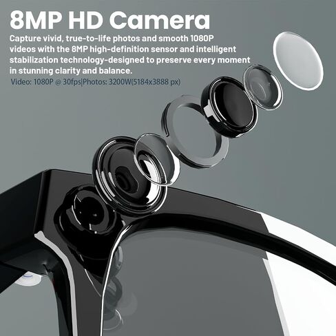 AI Smart Glasses with 8MP HD Camera, 1080P Video Recording, Real-Time Translation, Voice Assistant, Open-Ear Hi-Fi Audio for Travel & Meetings in Saudi Arabia