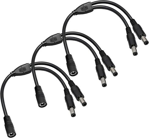 3-Pack 18AWG DC 5.5mm x 2.5mm 12V/24V DC Power Splitter Cable, 1 Female to 2 Male for CCTV Surveillance Cameras, LED Light Strips, and other Devices with Single Input and Dual Output Power Supply. in Kuwait