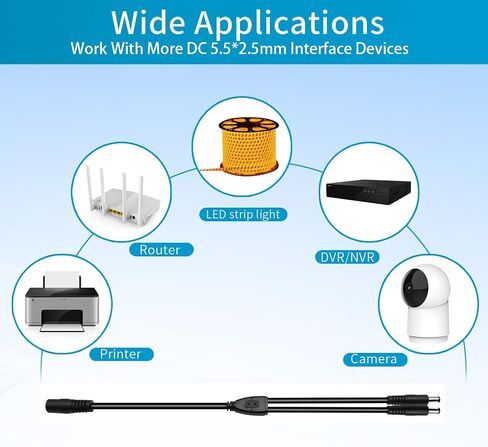 3-Pack 18AWG DC 5.5mm x 2.5mm 12V/24V DC Power Splitter Cable, 1 Female to 2 Male for CCTV Surveillance Cameras, LED Light Strips, and other Devices with Single Input and Dual Output Power Supply. in Kuwait
