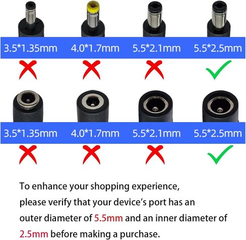 3-Pack 18AWG DC 5.5mm x 2.5mm 12V/24V DC Power Splitter Cable, 1 Female to 2 Male for CCTV Surveillance Cameras, LED Light Strips, and other Devices with Single Input and Dual Output Power Supply. in Kuwait