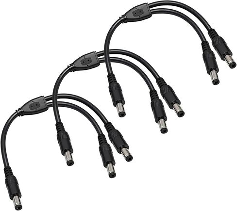 3-Pack 18AWG DC 5.5mm x 2.5mm 12V/24V DC Power Splitter Cable, 1 Female to 2 Male for CCTV Surveillance Cameras, LED Light Strips, and other Devices with Single Input and Dual Output Power Supply. in Kuwait