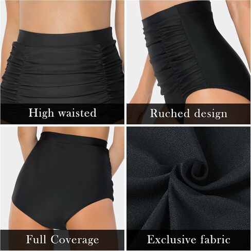 Women's High Waisted Ruched Bikini Bottom, Tummy Control, Plus Size Friendly in Saudi Arabia