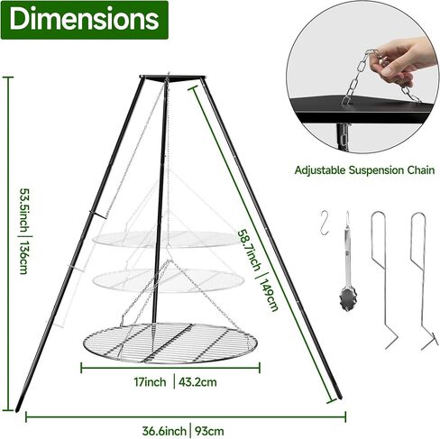 Campfire Tripod for Cooking, Portable & Collapsible Camping Cooking Tripod Grill with Round Grate for BBQ Picnic Outdoor Cookware Party (Swing Campfire Grill Stand) in Saudi Arabia