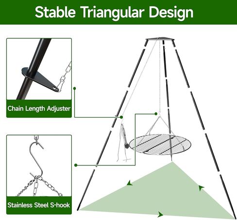 Campfire Tripod for Cooking, Portable & Collapsible Camping Cooking Tripod Grill with Round Grate for BBQ Picnic Outdoor Cookware Party (Swing Campfire Grill Stand) in Saudi Arabia