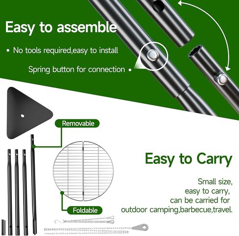 Campfire Tripod for Cooking, Portable & Collapsible Camping Cooking Tripod Grill with Round Grate for BBQ Picnic Outdoor Cookware Party (Swing Campfire Grill Stand) in Saudi Arabia