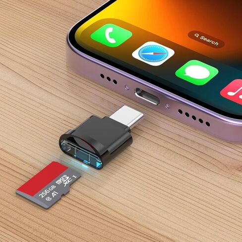 قارئ بطاقات Micro SD متوافق مع iPhone 16/16 Plus/16 Pro/16 Pro Max/15/15 Plus/15 Pro/15 Pro Max، منفذ USB صغير من النوع C إلى Micro SD/TF قارئ بطاقة Micro SD، التوصيل والتشغيل، أسود in Saudi Arabia