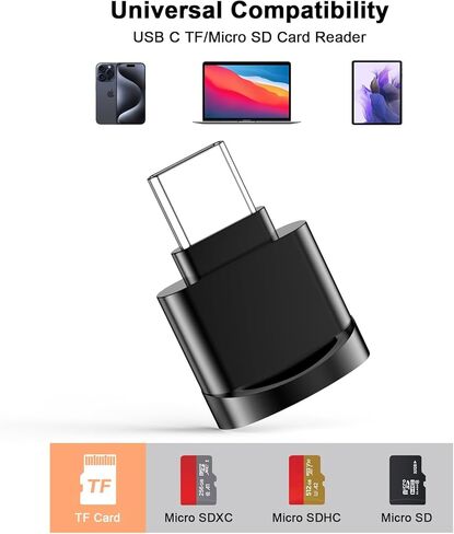قارئ بطاقات Micro SD متوافق مع iPhone 16/16 Plus/16 Pro/16 Pro Max/15/15 Plus/15 Pro/15 Pro Max، منفذ USB صغير من النوع C إلى Micro SD/TF قارئ بطاقة Micro SD، التوصيل والتشغيل، أسود in Saudi Arabia