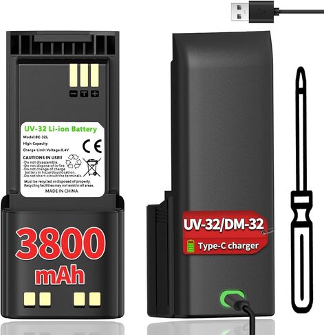 BAOFENG UV-32 Radio Battery 3800mAh Extended High-Capacity Rechargeable Battery with USB-C Charging Cable Compatible DM-32 UV32 Walkie Talkie Battery Accessories,1Pack in Saudi Arabia