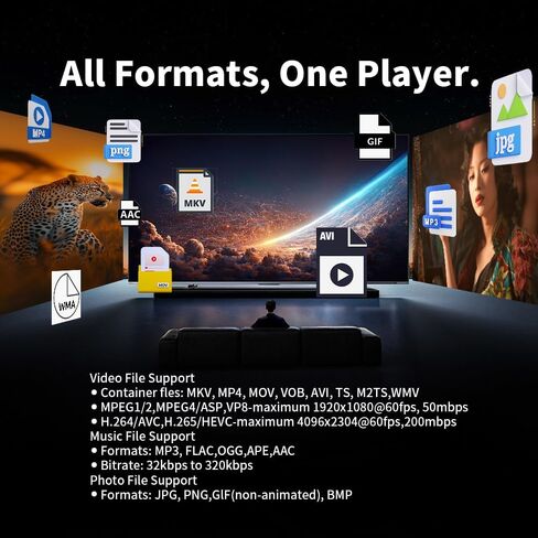4K Media Player for USB Drive & MicroSD, Ultra HD Digital Signage Player with HDMI/AV Output, H.265 H.264 MKV MP4 Video, MP3 Music, JPG Photo, Auto Play & Resume, Loop Playback in Saudi Arabia