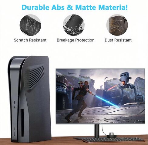 لوحة أمامية لإصدار قرص PS5 مع فتحة تهوية للتبريد، لوحة غطاء لوحدة التحكم PS5، حافظة حماية بديلة ABS مقاومة للصدمات والخدوش والغبار لوحدة تحكم PS5 (أسود) in Kuwait