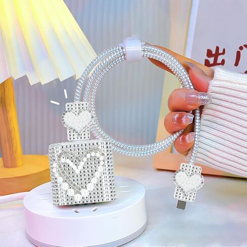 واقي كابل ماسي لهاتف iPhone، محول 18 وات/20 وات، تصميم فراشة أرجوانية لطيفة، حافظة كابل خط البيانات، واقي شاحن موفر للسلك - وردي in Saudi Arabia