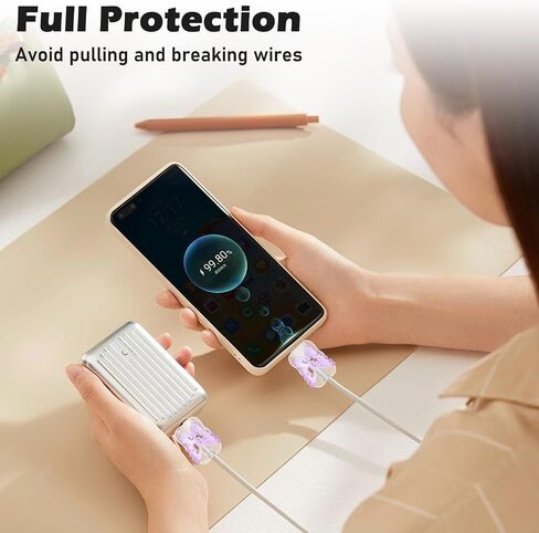 حامي كابل Glitter Wave لشاحن محول iPhone 18W / 20W، نمط فراشة فاخر لطيف، كابل خط بيانات شفاف USB-C سلك موفر شاحن حامي لـ iPhone 11 12 13 14 15 Pro Max-Purple in Kuwait