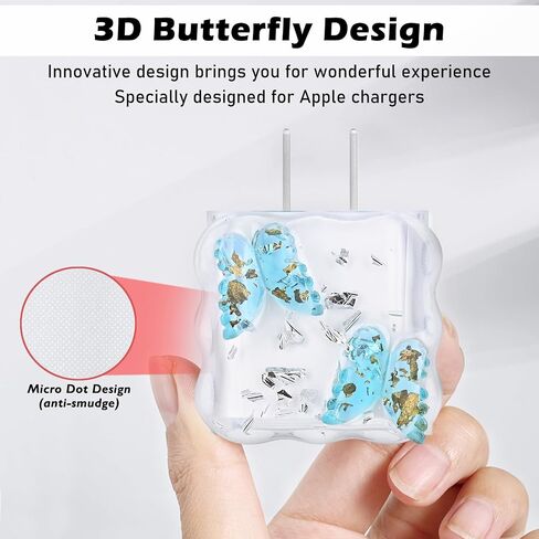 CameCosy Glitter Cable Protector for iPhone Adapter Wave Edge Cute Butterfly Pattern, Clear Data Line Cable Wire Saver Luxury Cord Charging Protector for iPhone 11 12 13 14 15 Pro Max- Purple Pink in Saudi Arabia