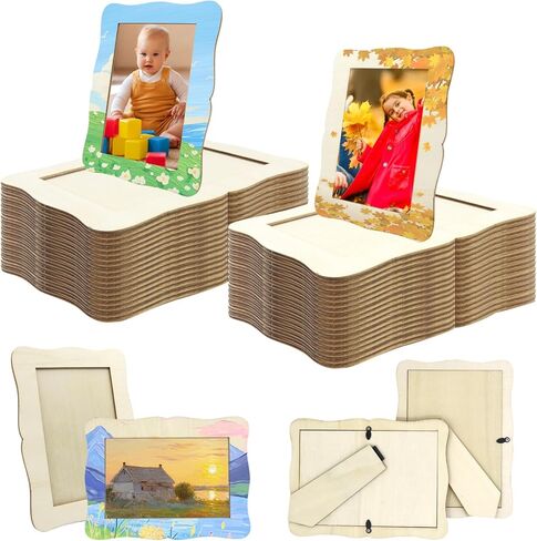 RYKOMO 12 Pieces DIY Wood Picture Frames Unfinished Solid Wood Photo Picture Frames for 4 x 6 in Photos, Standing Wooden Photo Frames for Crafts Wood, DIY Painting, Arts Projects, Decorate in Saudi Arabia