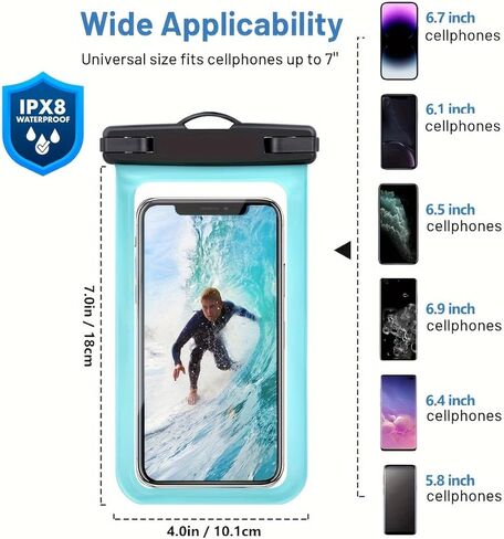 1 Pc Universal Waterproof Phone Pouch Waterproof Case for iPhone 16 15 14 13 12 11 Pro Max XS Plus Galaxy Cellphone Up to 7.0" Waterproof Cellphone Dry Bag Black in Saudi Arabia