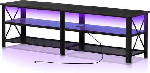 Clikuutory Modern Black 71 inch Metal TV Stand with LED Lights and Power Outlets for 50 60 65 70 75 80 Inch TVs, 3 Tier Television Stands with Entertainment Center and Storage for Living Room, Bedroom in Saudi Arabia