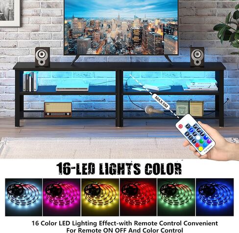 Clikuutory Modern Black 71 inch Metal TV Stand with LED Lights and Power Outlets for 50 60 65 70 75 80 Inch TVs, 3 Tier Television Stands with Entertainment Center and Storage for Living Room, Bedroom in Saudi Arabia