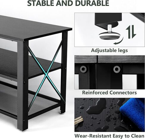 Clikuutory Modern Black 71 inch Metal TV Stand with LED Lights and Power Outlets for 50 60 65 70 75 80 Inch TVs, 3 Tier Television Stands with Entertainment Center and Storage for Living Room, Bedroom in Saudi Arabia